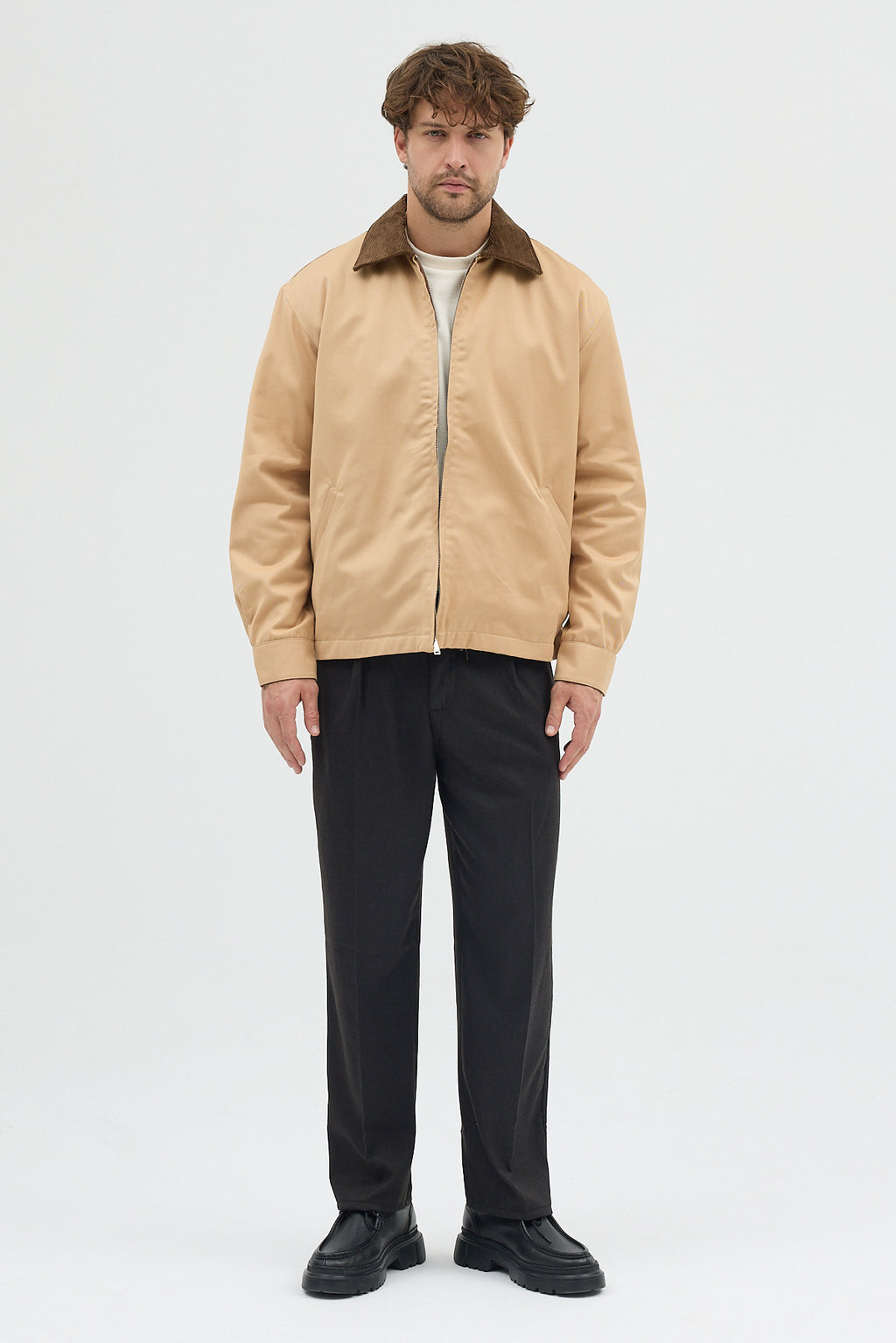 Erkek Kadife Yakalı Gabardin Ceket Mont | Regular Fit Casual Dış Giyim