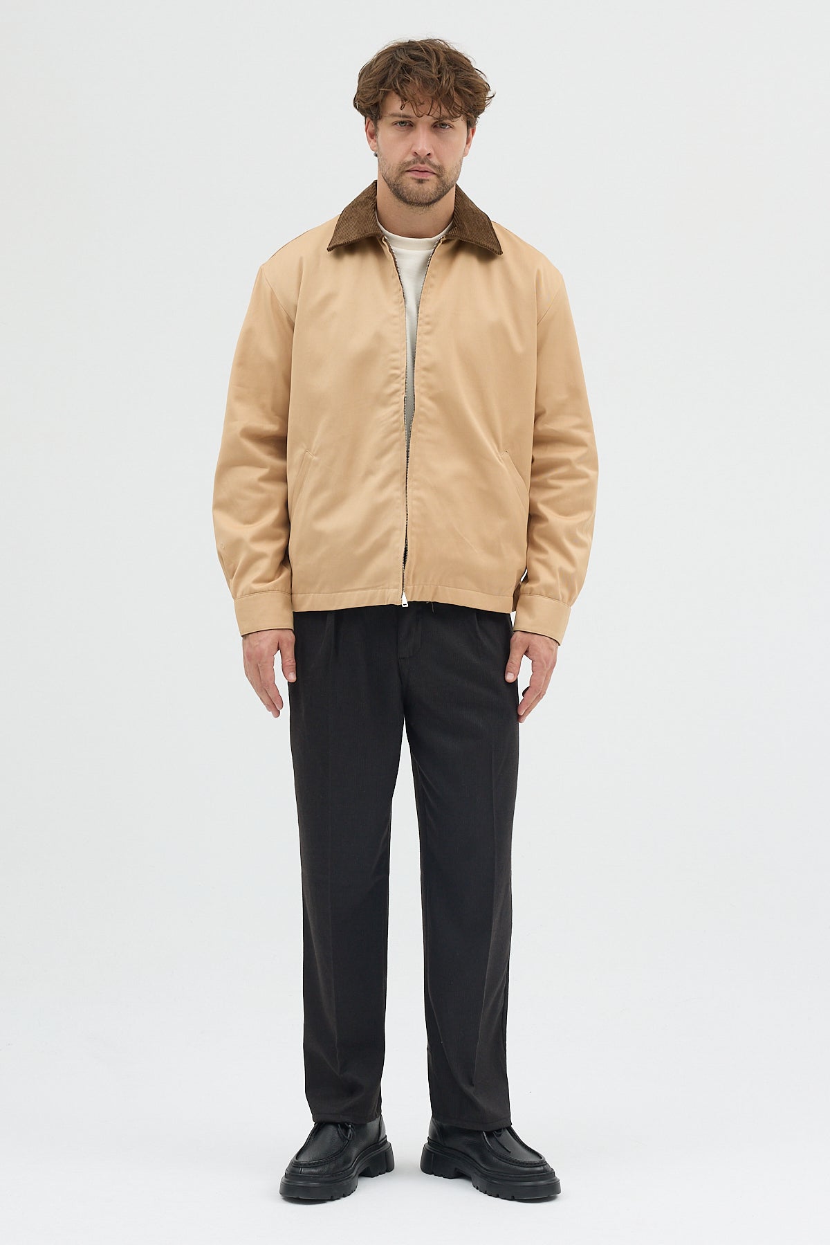 Erkek Kadife Yakalı Gabardin Ceket Mont | Regular Fit Casual Dış Giyim