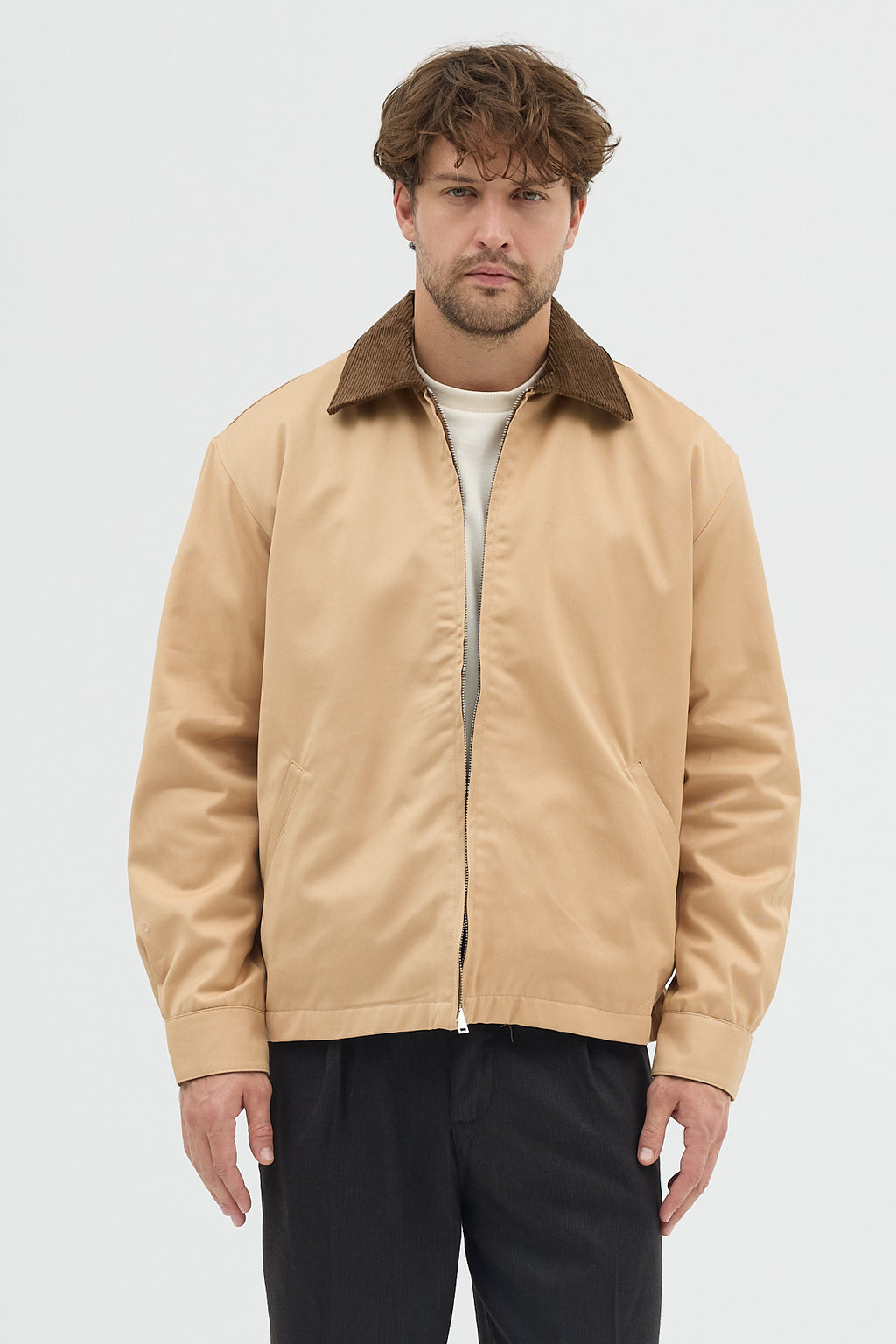 Erkek Kadife Yakalı Gabardin Ceket Mont | Regular Fit Casual Dış Giyim