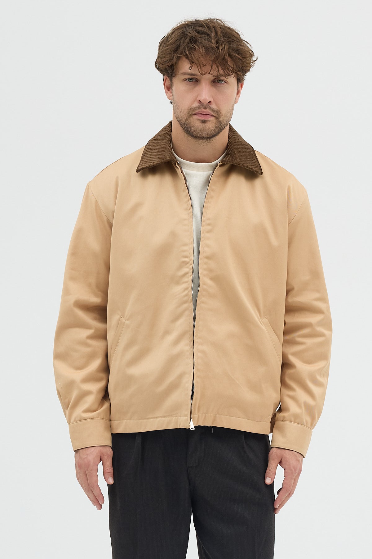 Erkek Kadife Yakalı Gabardin Ceket Mont | Regular Fit Casual Dış Giyim