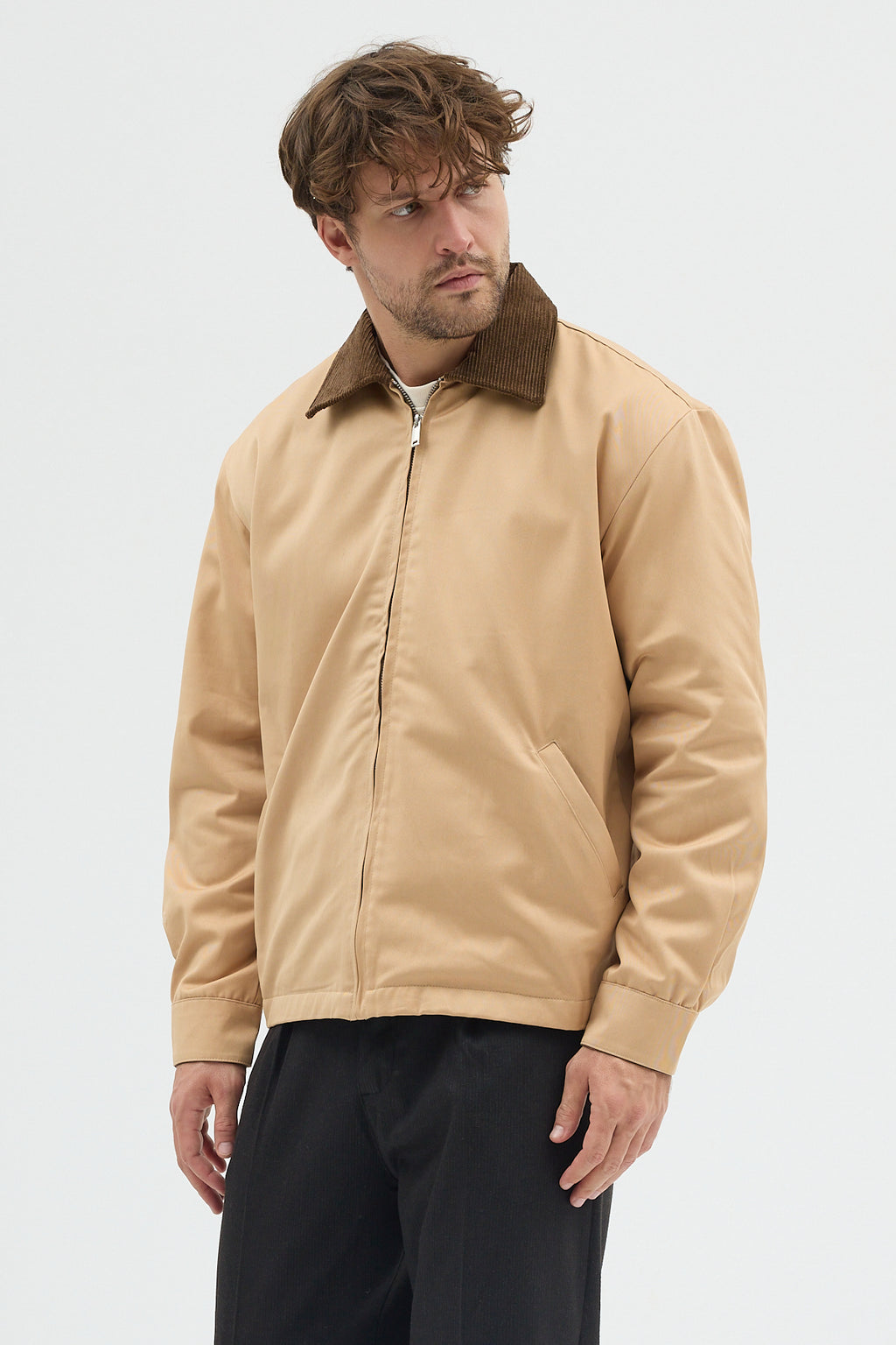 Erkek Kadife Yakalı Gabardin Ceket Mont | Regular Fit Casual Dış Giyim