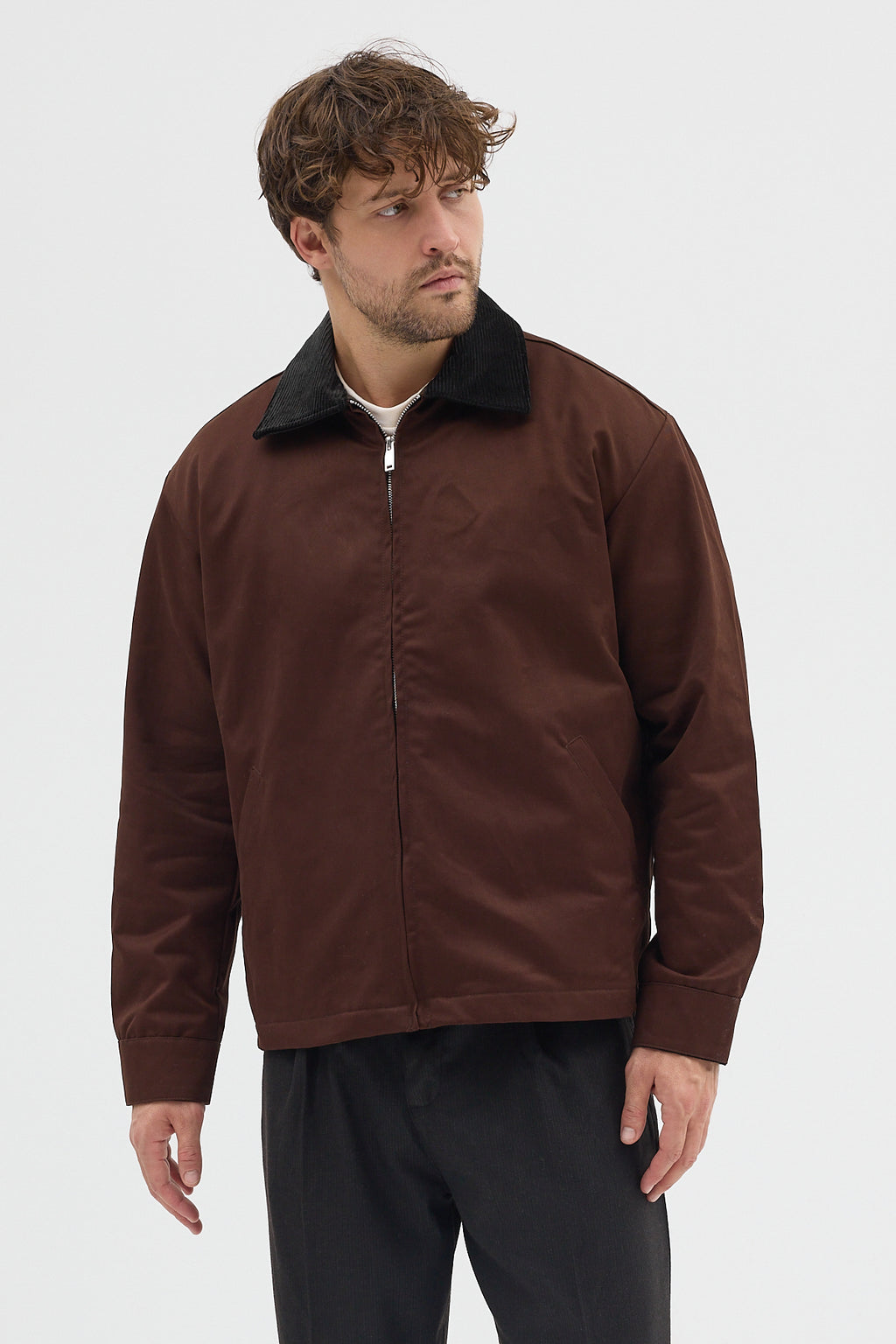 Erkek Kadife Yakalı Gabardin Ceket Mont | Regular Fit Casual Dış Giyim