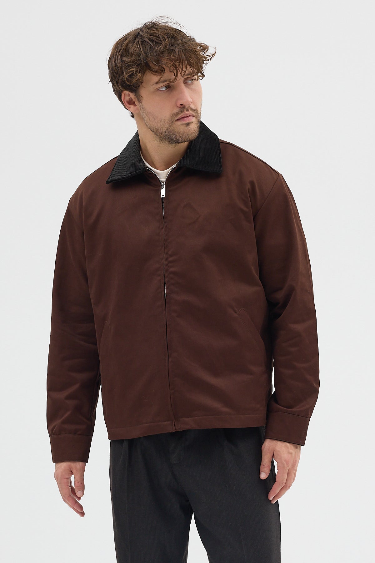 Erkek Kadife Yakalı Gabardin Ceket Mont | Regular Fit Casual Dış Giyim