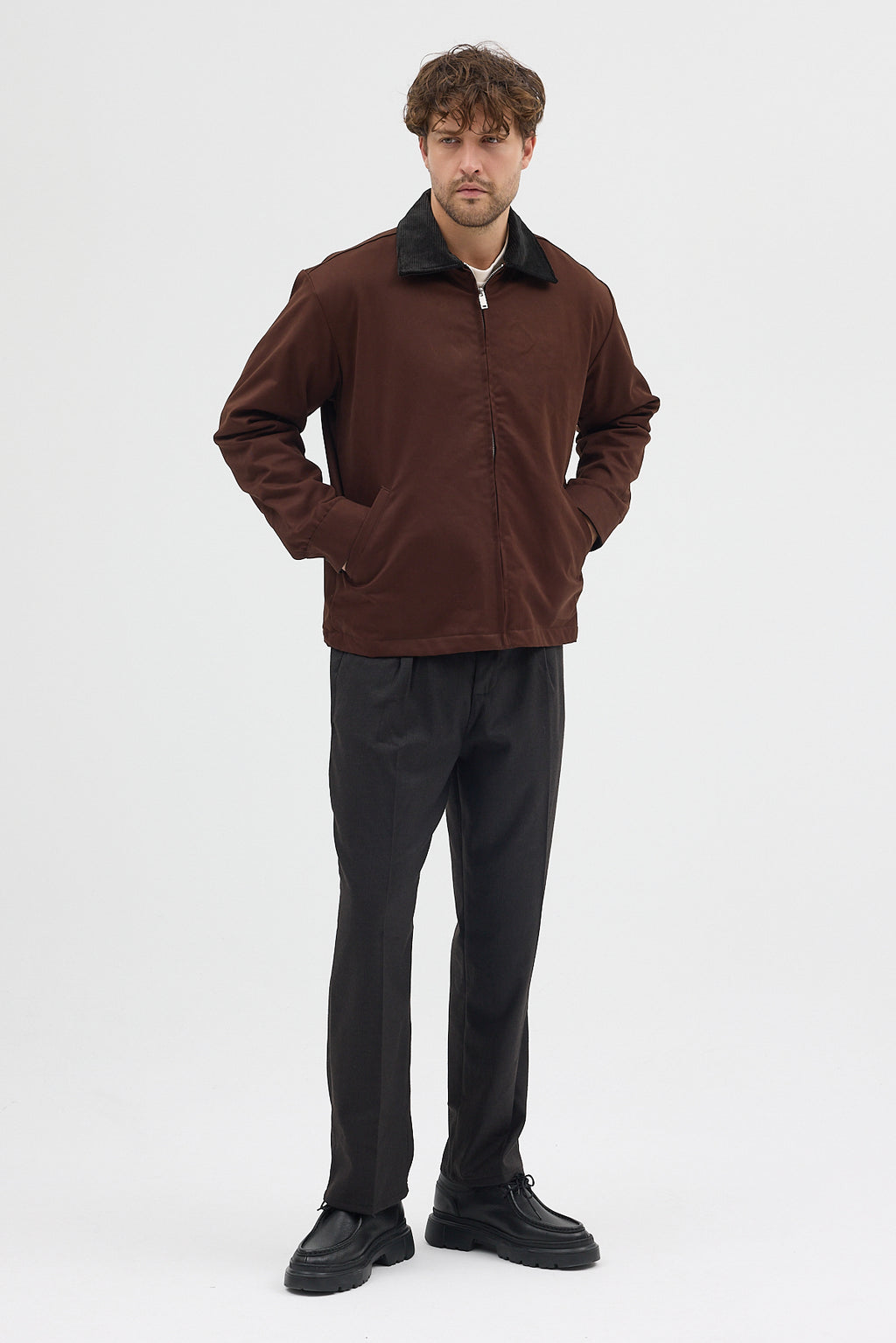 Erkek Kadife Yakalı Gabardin Ceket Mont | Regular Fit Casual Dış Giyim