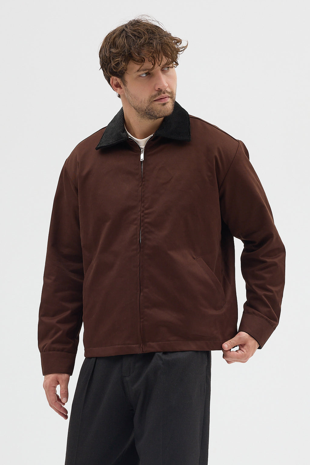 Erkek Kadife Yakalı Gabardin Ceket Mont | Regular Fit Casual Dış Giyim