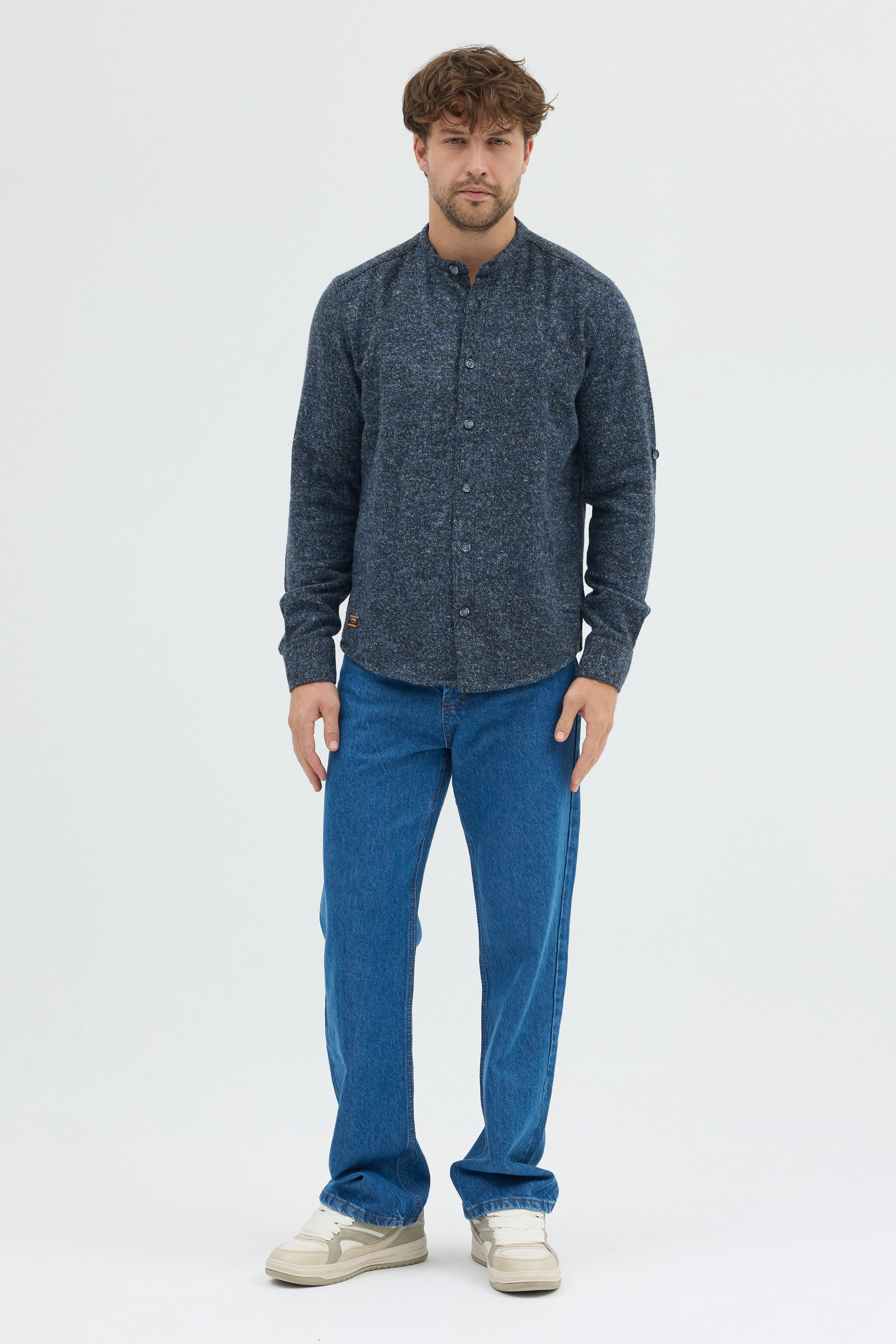 Cosplay Erkek Hakim Yaka Kırçıllı Flanel Dokuma Kumaş Cepsiz Kalın Kışlık Overshirt Gömlek