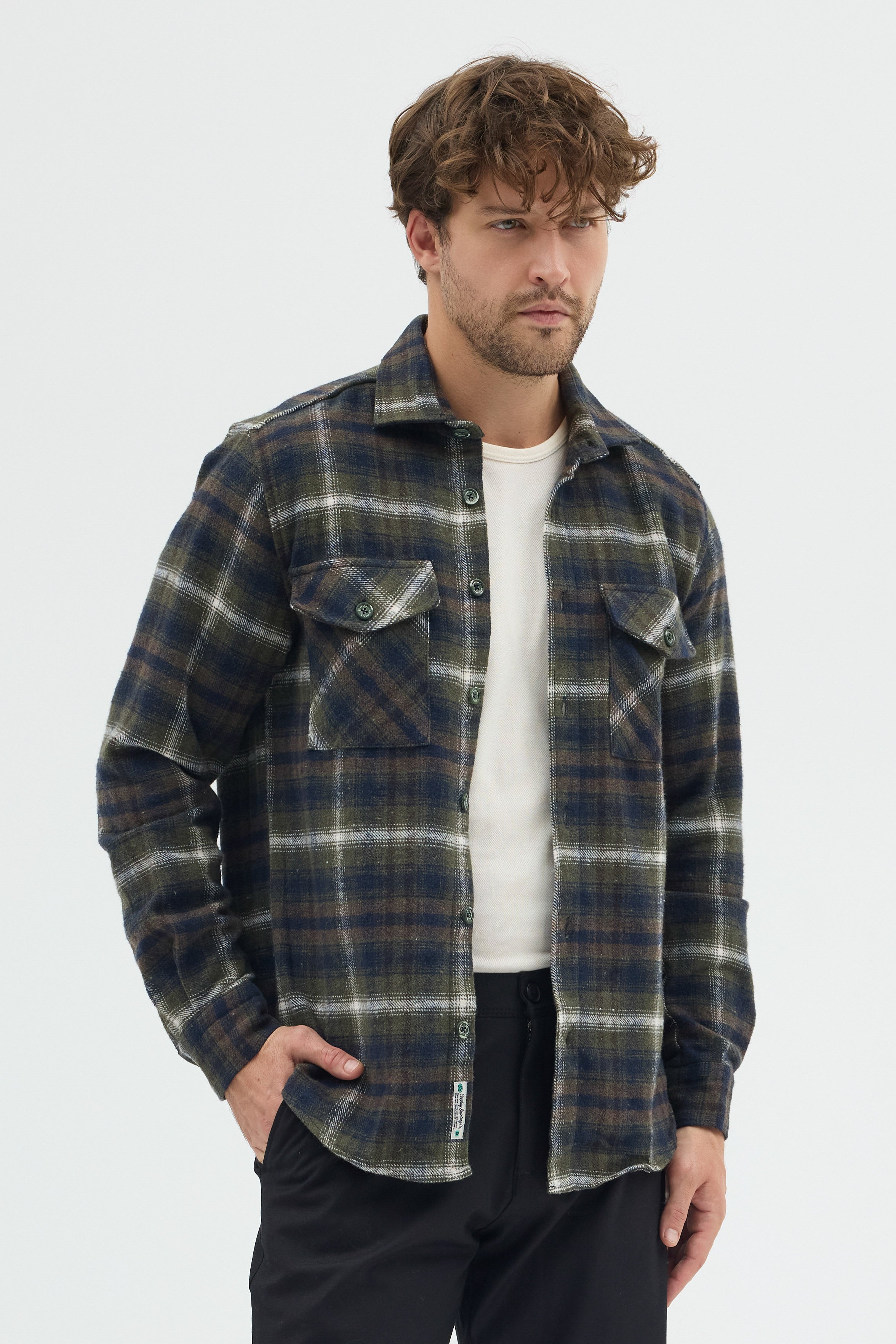 Cosplay Erkek Kalın Flanel Oduncu Kareli Gömlek Ceket Çift Kapaklı Cepli Overshirt