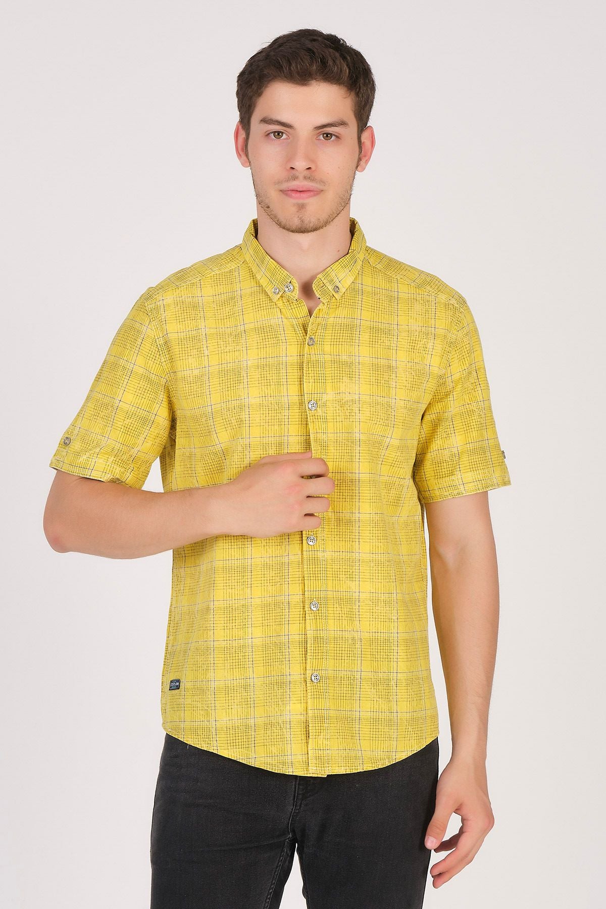 Kısa Kol Slim Fit Ekoseli Gömlek