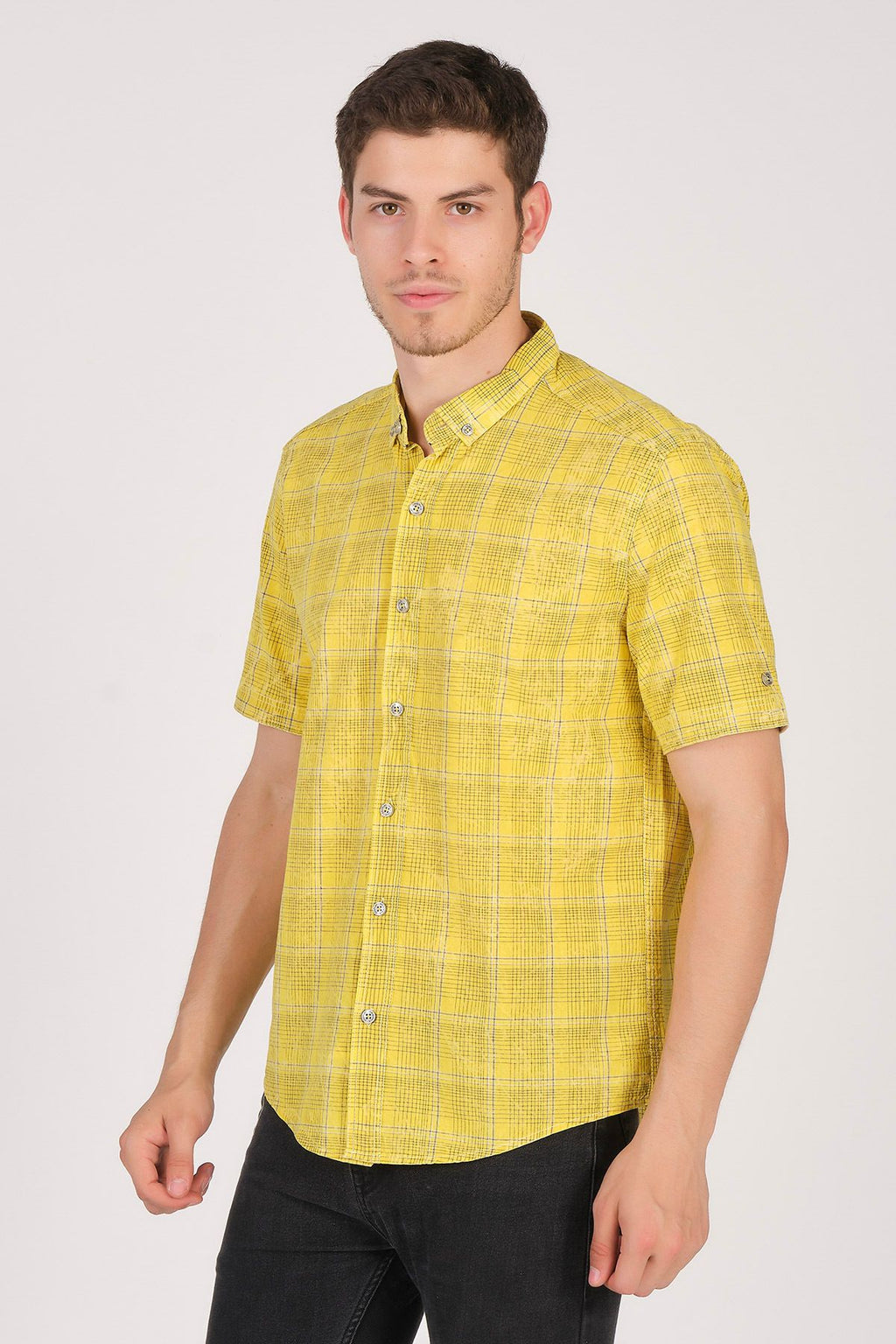 Kısa Kol Slim Fit Ekoseli Gömlek