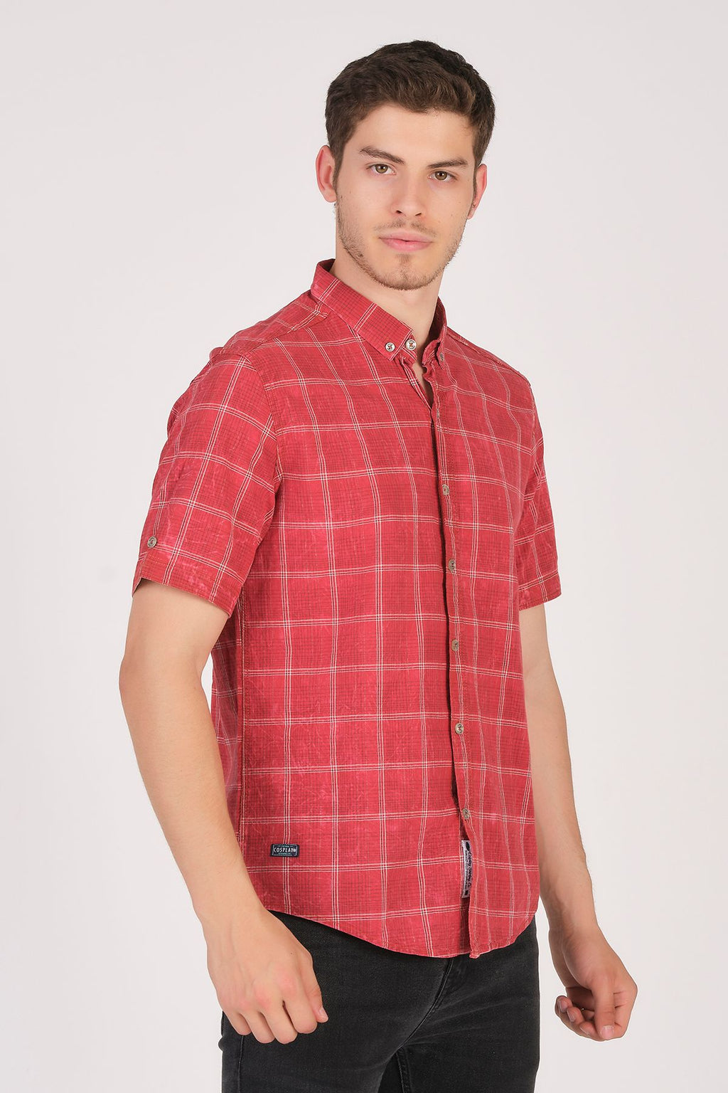Kısa Kol Slim Fit Ekoseli Gömlek