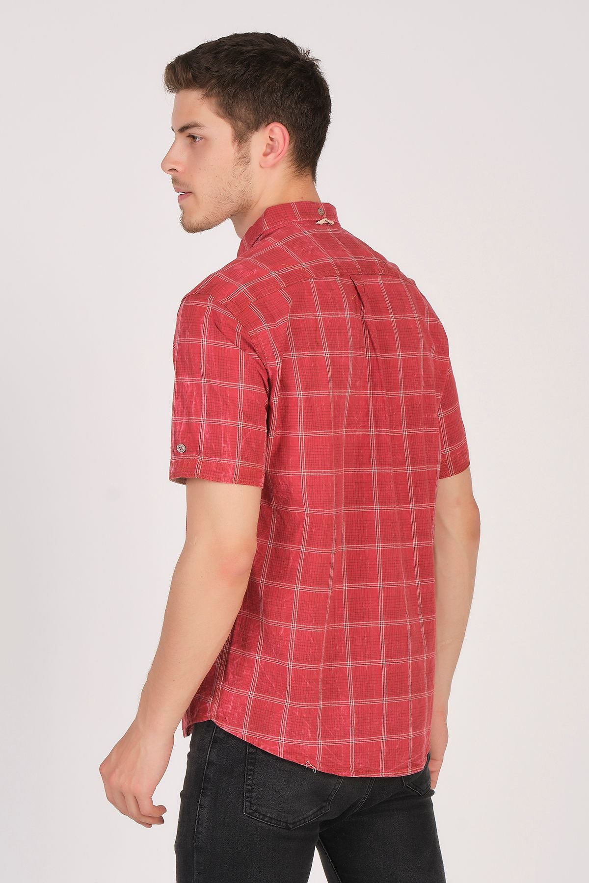 Kısa Kol Slim Fit Ekoseli Gömlek