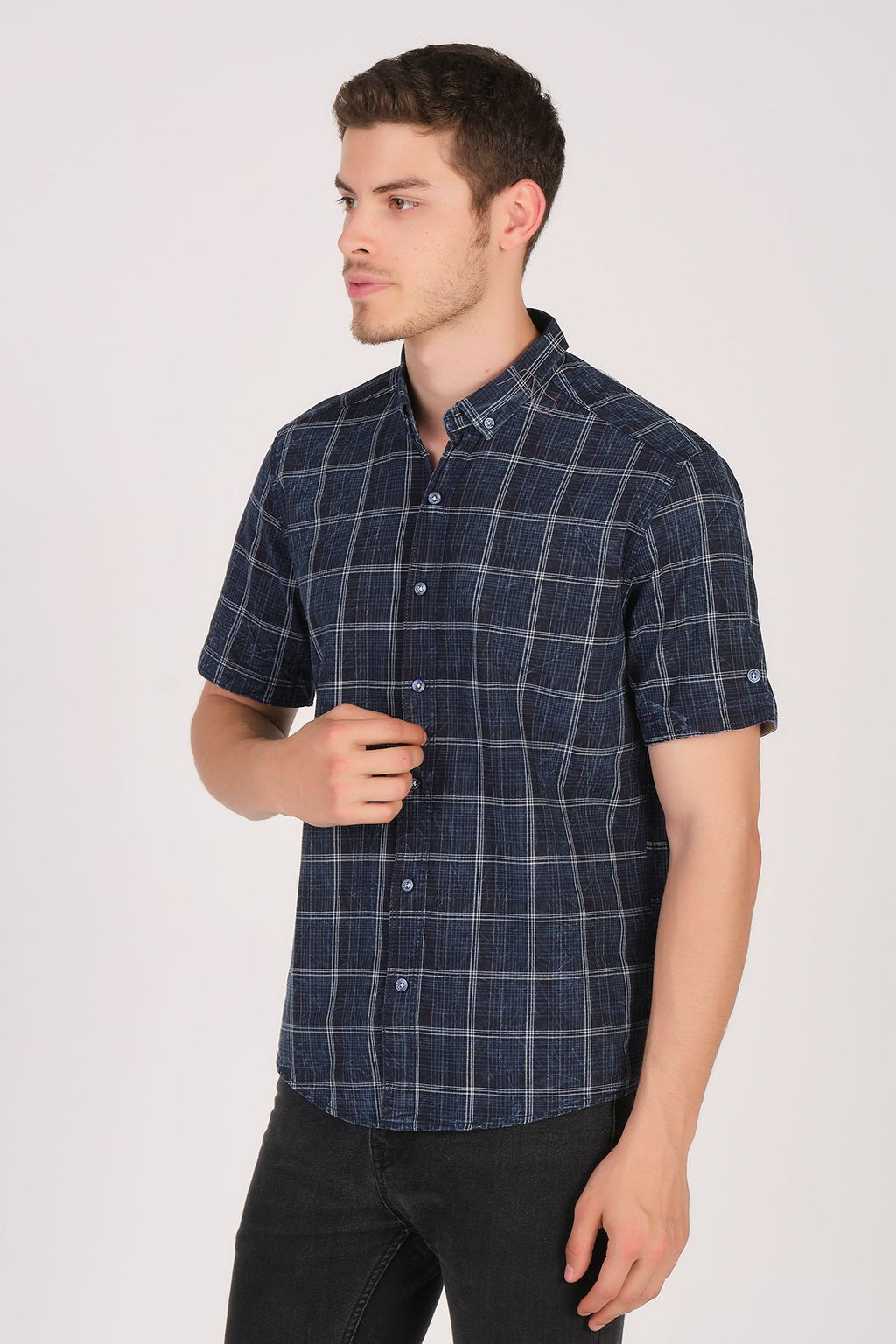 Kısa Kol Slim Fit Ekoseli Gömlek