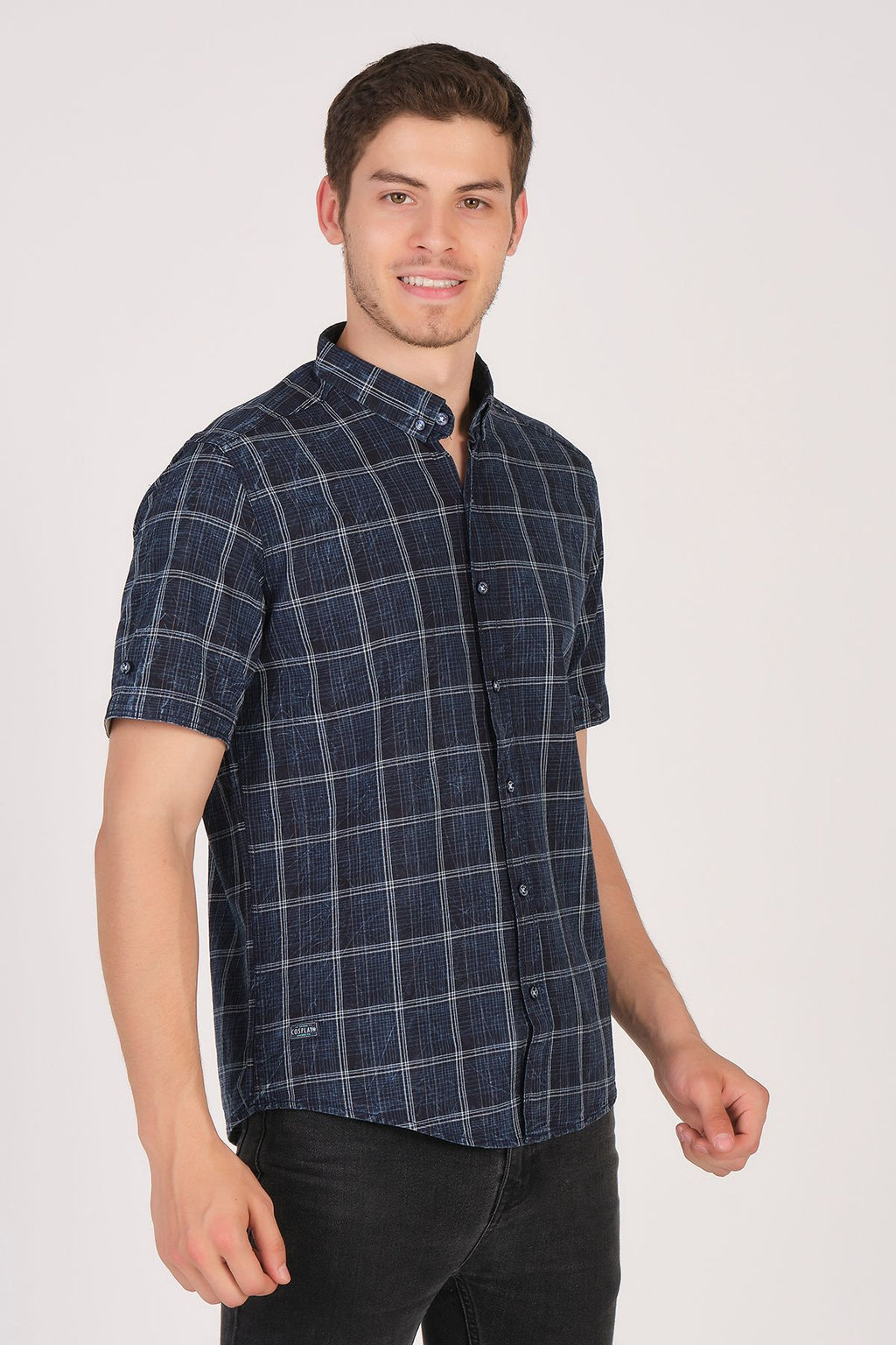 Kısa Kol Slim Fit Ekoseli Gömlek