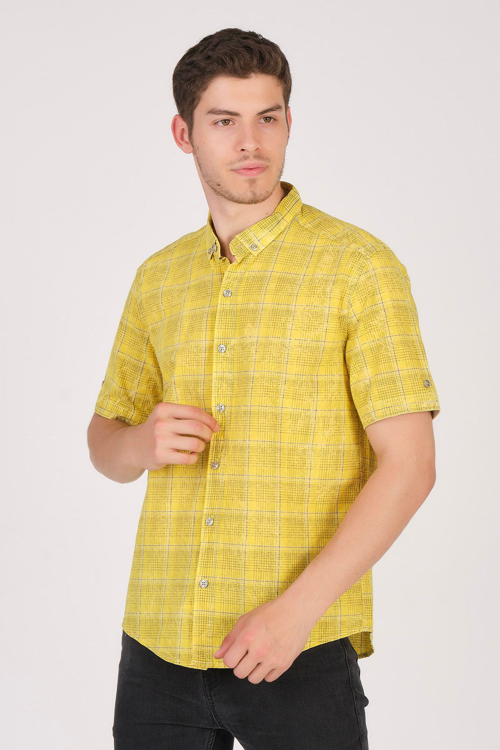 Kısa Kol Slim Fit Ekoseli Gömlek