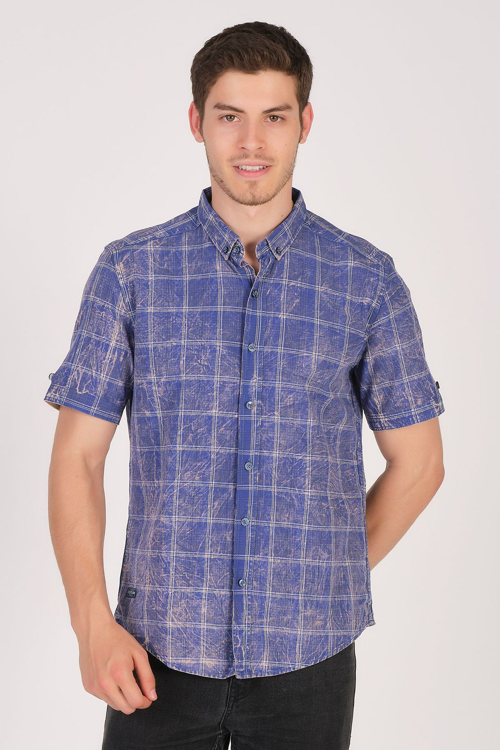 Kısa Kol Slim Fit Ekoseli Gömlek
