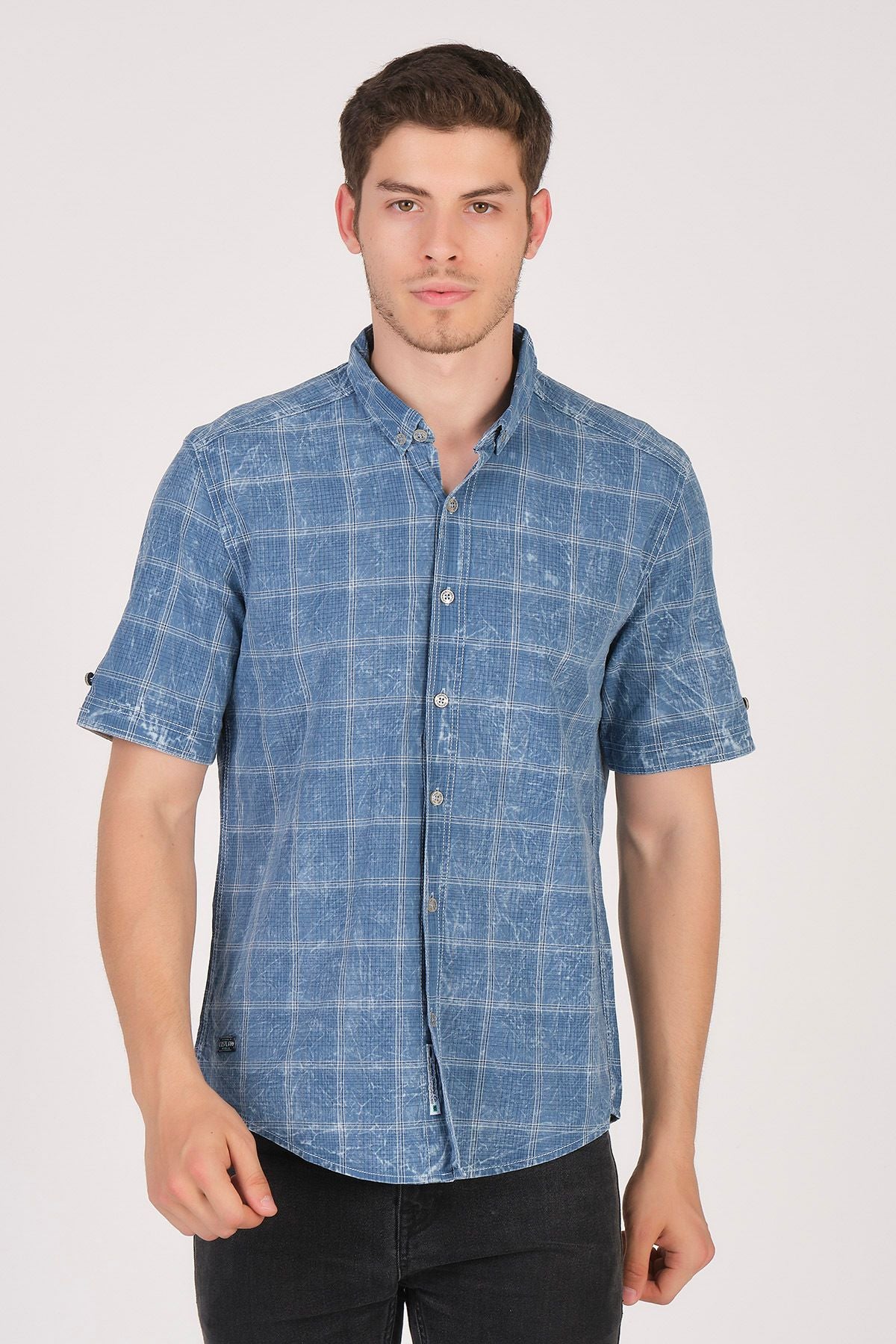 Kısa Kol Slim Fit Ekoseli Gömlek