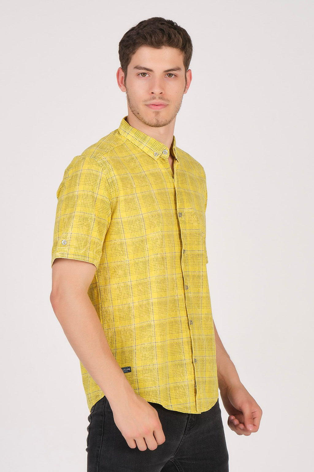 Kısa Kol Slim Fit Ekoseli Gömlek