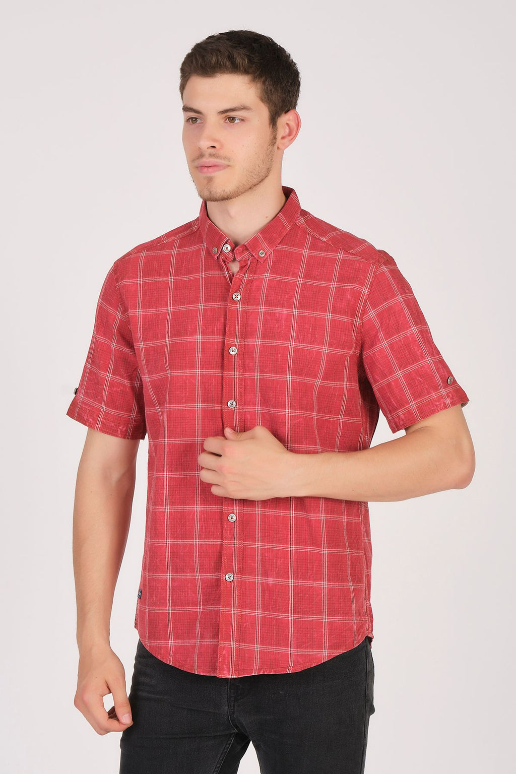 Kısa Kol Slim Fit Ekoseli Gömlek