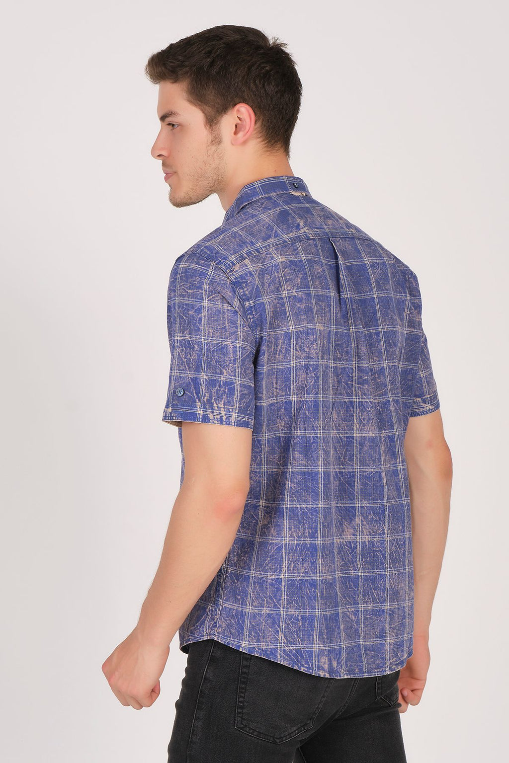 Kısa Kol Slim Fit Ekoseli Gömlek