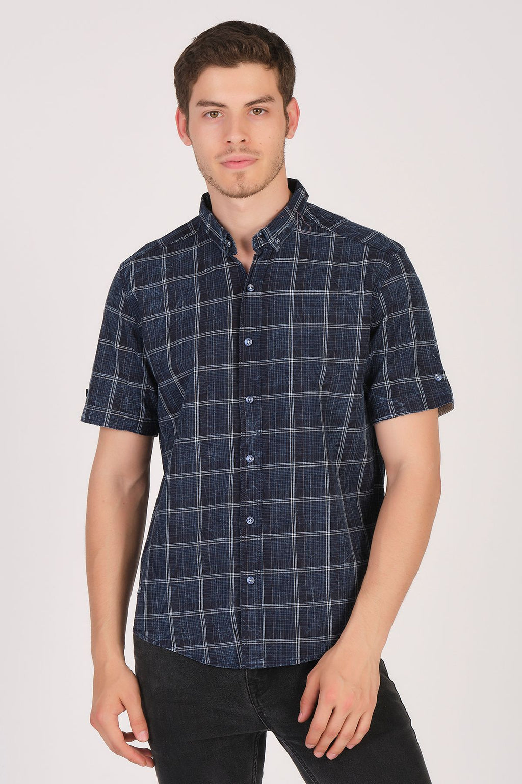 Kısa Kol Slim Fit Ekoseli Gömlek