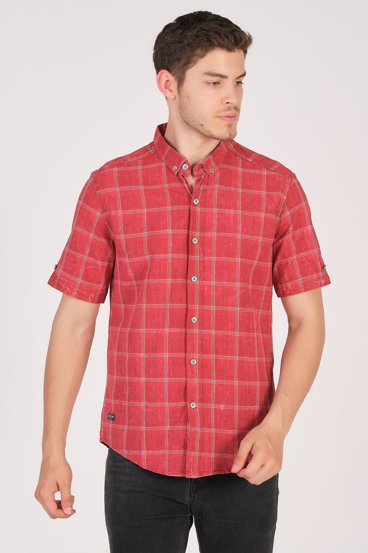 Kısa Kol Slim Fit Ekoseli Gömlek