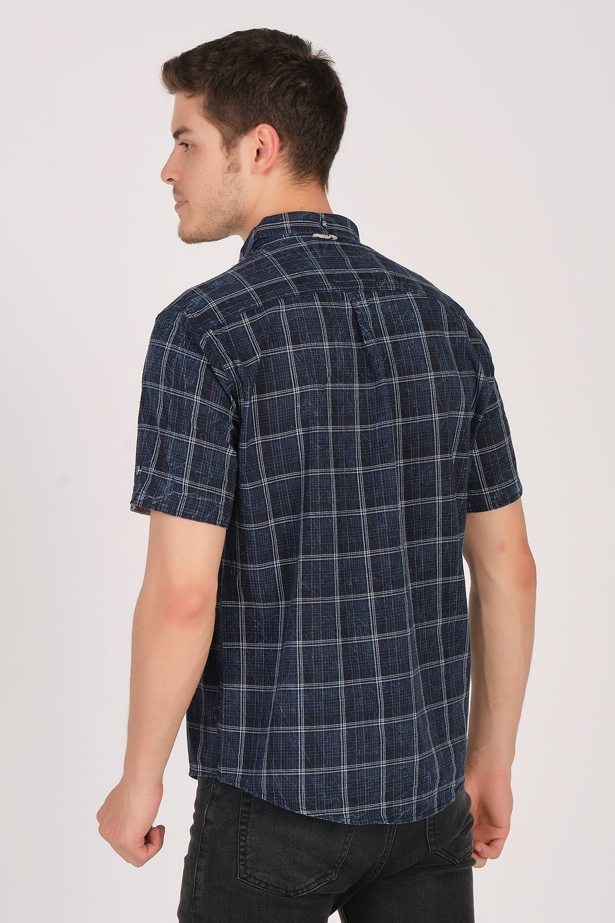 Kısa Kol Slim Fit Ekoseli Gömlek