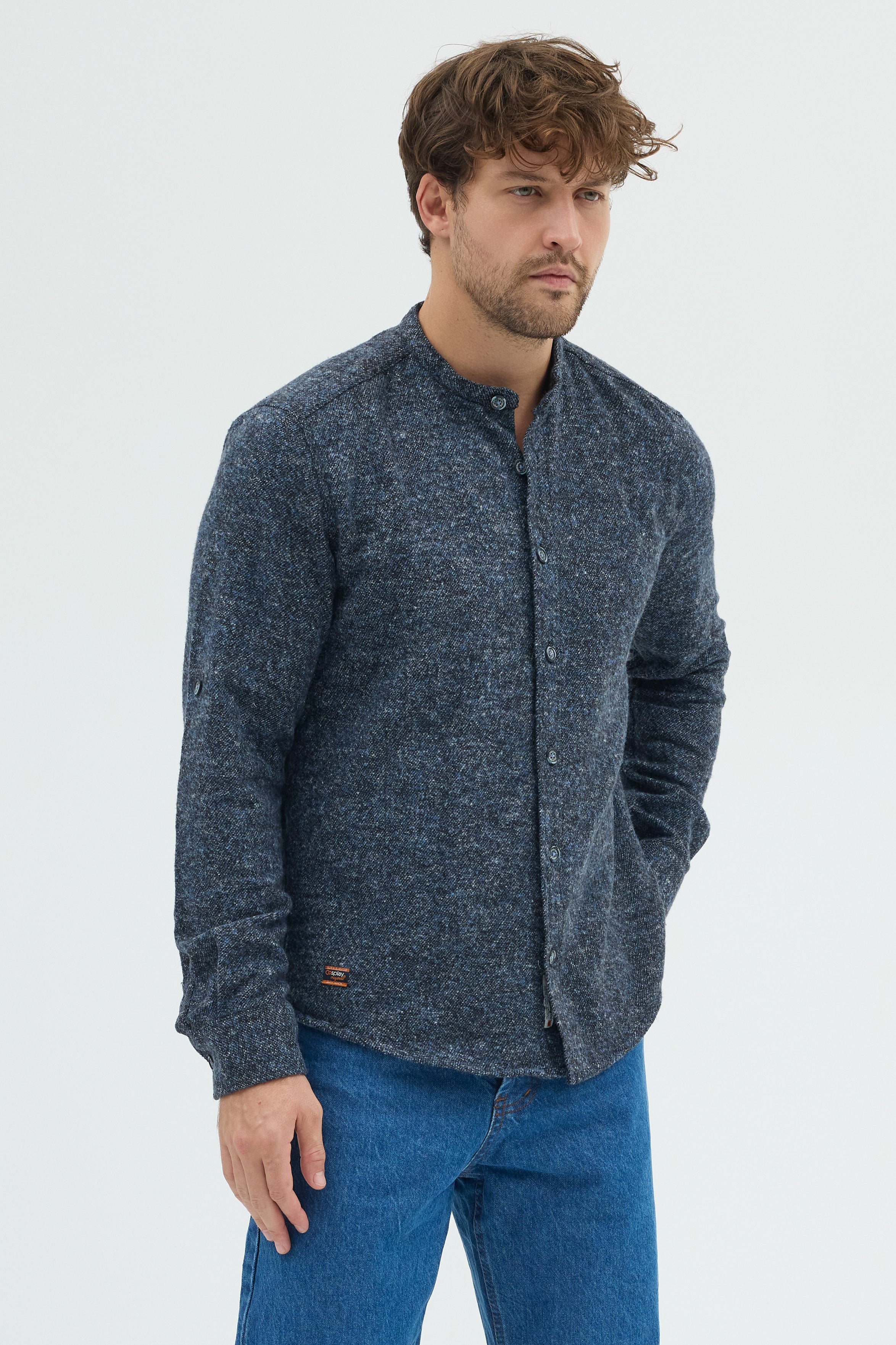 Cosplay Erkek Hakim Yaka Kırçıllı Flanel Dokuma Kumaş Cepsiz Kalın Kışlık Overshirt Gömlek