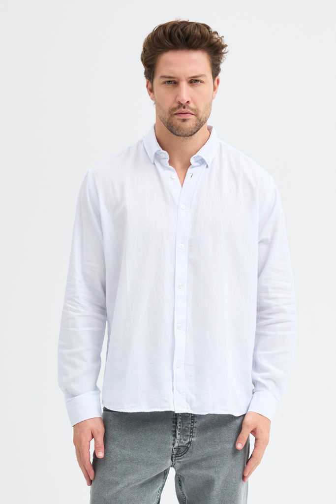 Cosplay Erkek Oxford Kumaş Düz Button Down Yaka Regular Fit Uzun Kollu Gömlekzas<s