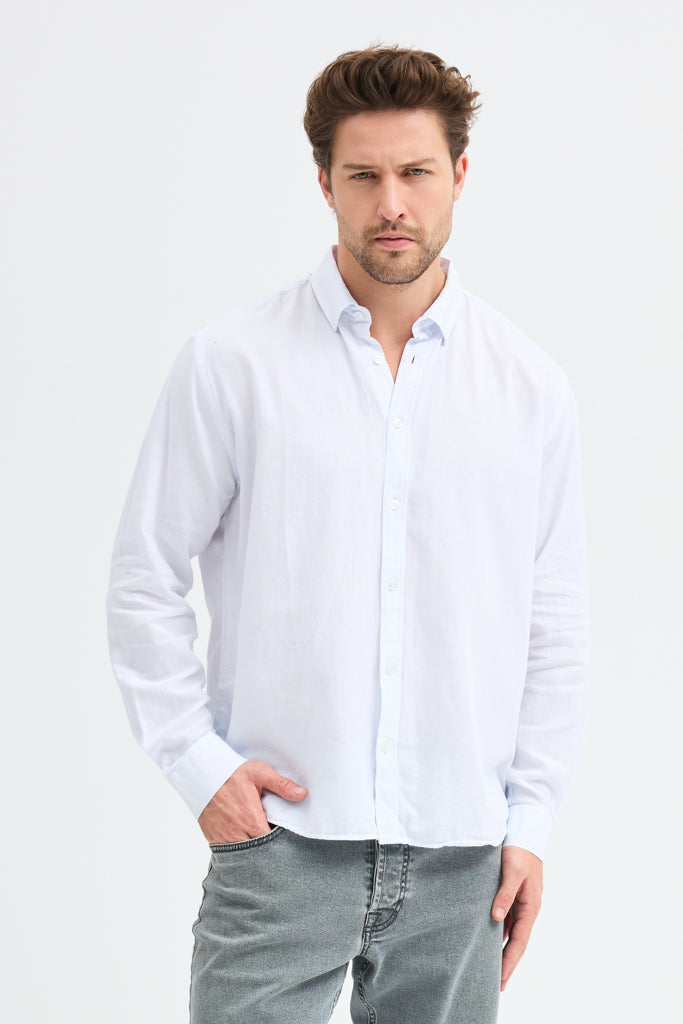 Cosplay Erkek Oxford Kumaş Düz Button Down Yaka Regular Fit Uzun Kollu Gömlekzas<s