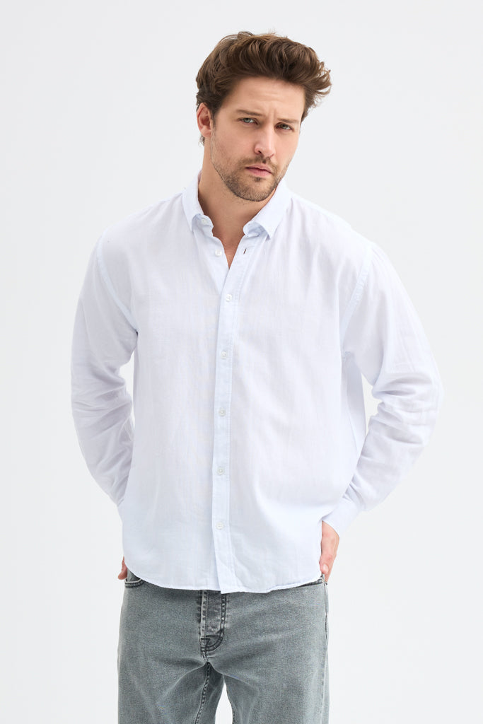 Cosplay Erkek Oxford Kumaş Düz Button Down Yaka Regular Fit Uzun Kollu Gömlekzas<s