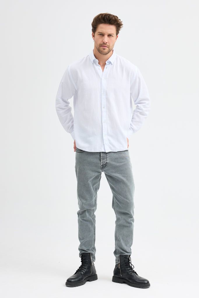 Cosplay Erkek Oxford Kumaş Düz Button Down Yaka Regular Fit Uzun Kollu Gömlekzas<s