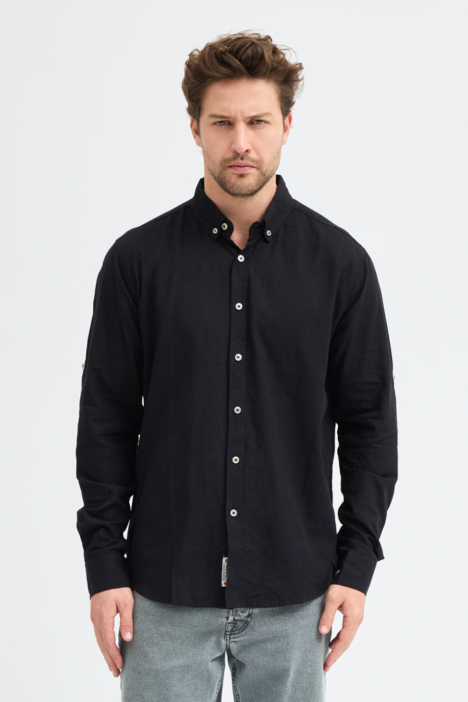 Cosplay Erkek Oxford Kumaş Düz Button Down Yaka Regular Fit Uzun Kollu Gömlekzas<s