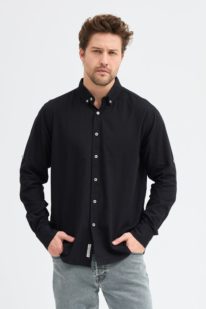 Cosplay Erkek Oxford Kumaş Düz Button Down Yaka Regular Fit Uzun Kollu Gömlekzas<s