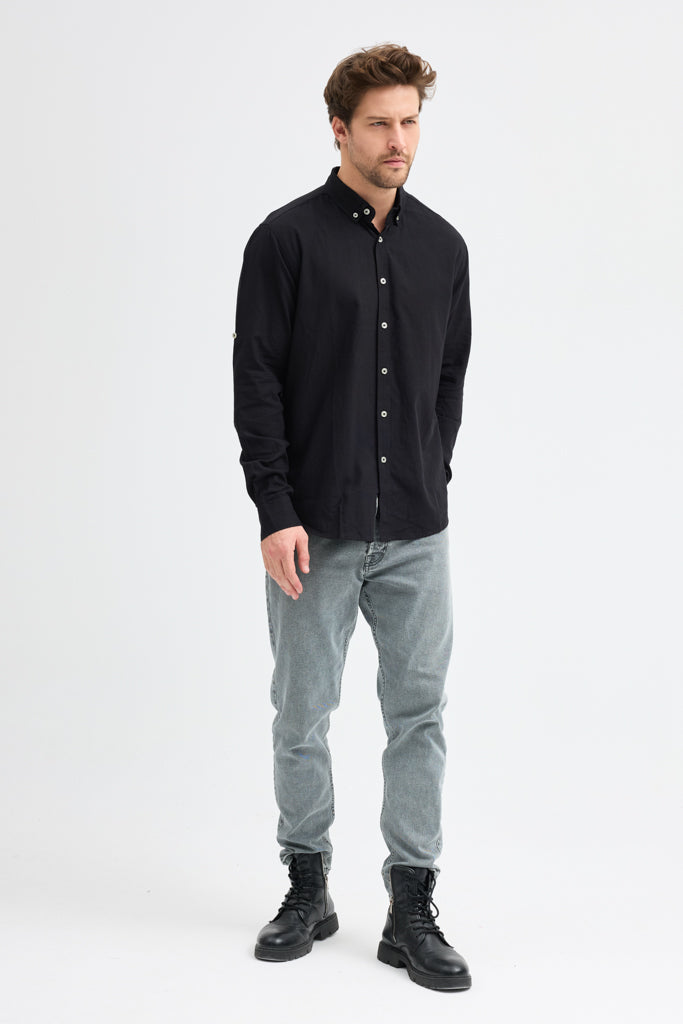 Cosplay Erkek Oxford Kumaş Düz Button Down Yaka Regular Fit Uzun Kollu Gömlekzas<s