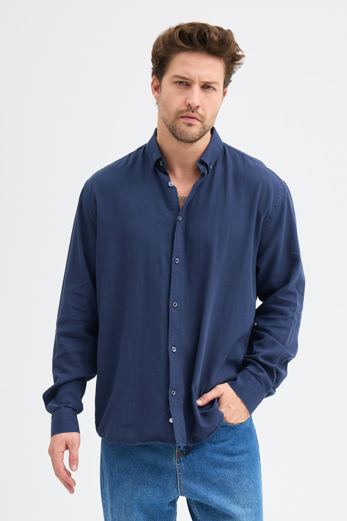 Cosplay Erkek Oxford Kumaş Düz Button Down Yaka Regular Fit Uzun Kollu Gömlekzas<s