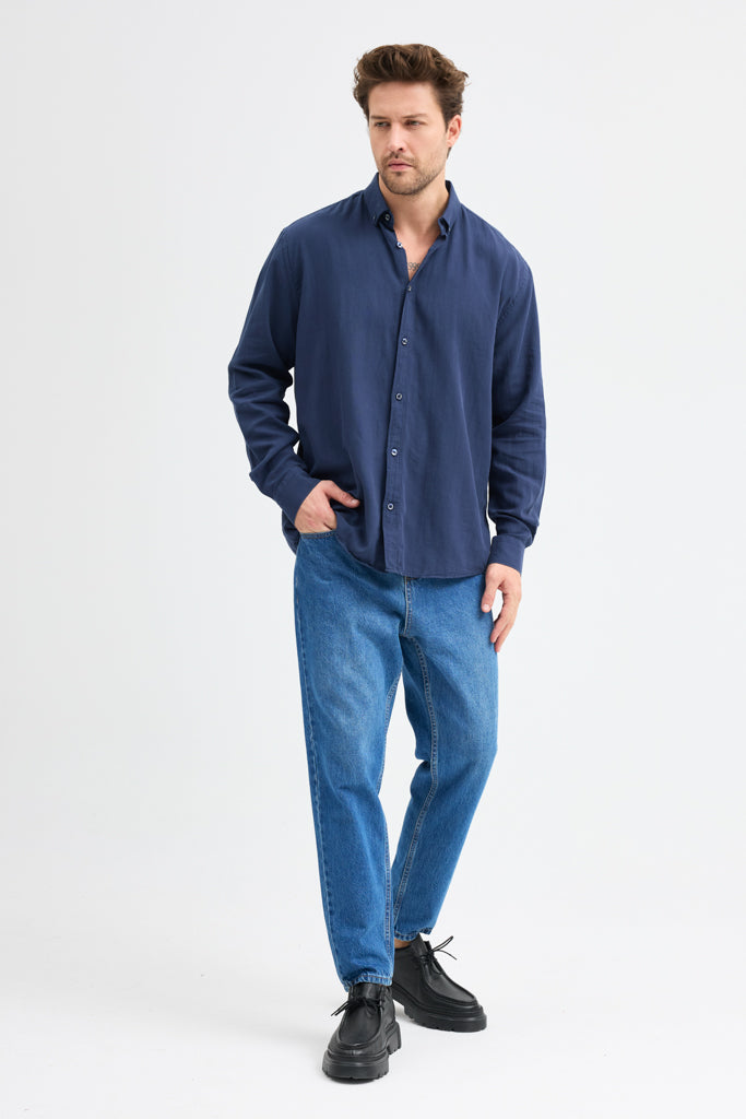 Cosplay Erkek Oxford Kumaş Düz Button Down Yaka Regular Fit Uzun Kollu Gömlekzas<s