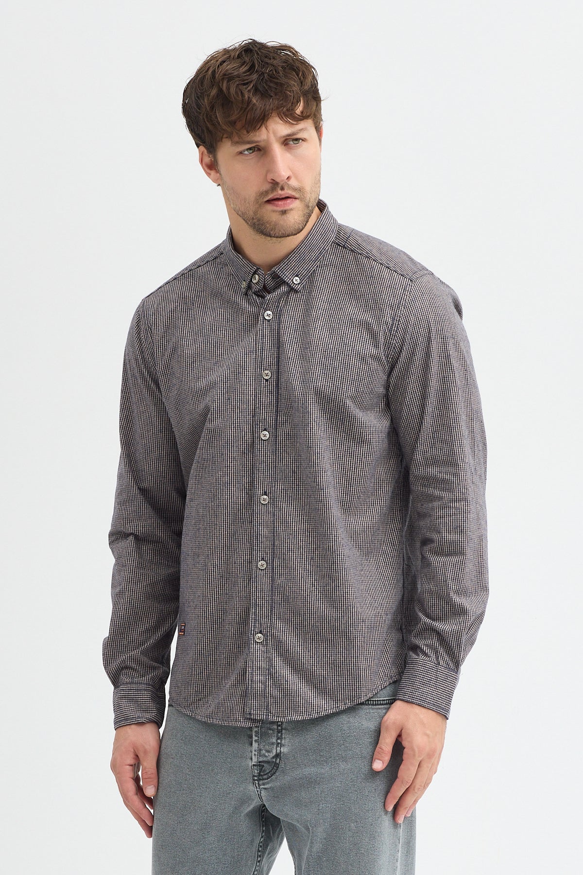 Cosplay Erkek Pitikare Melanj Desenli Regular Fit Uzun Kollu Gömlek