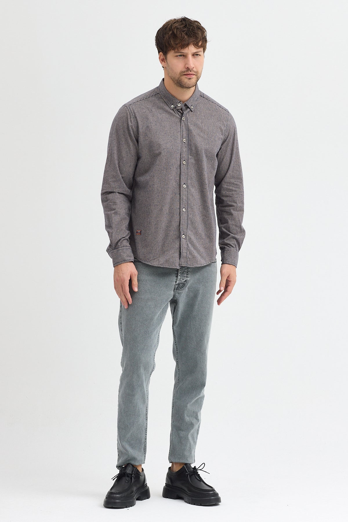 Cosplay Erkek Pitikare Melanj Desenli Regular Fit Uzun Kollu Gömlek