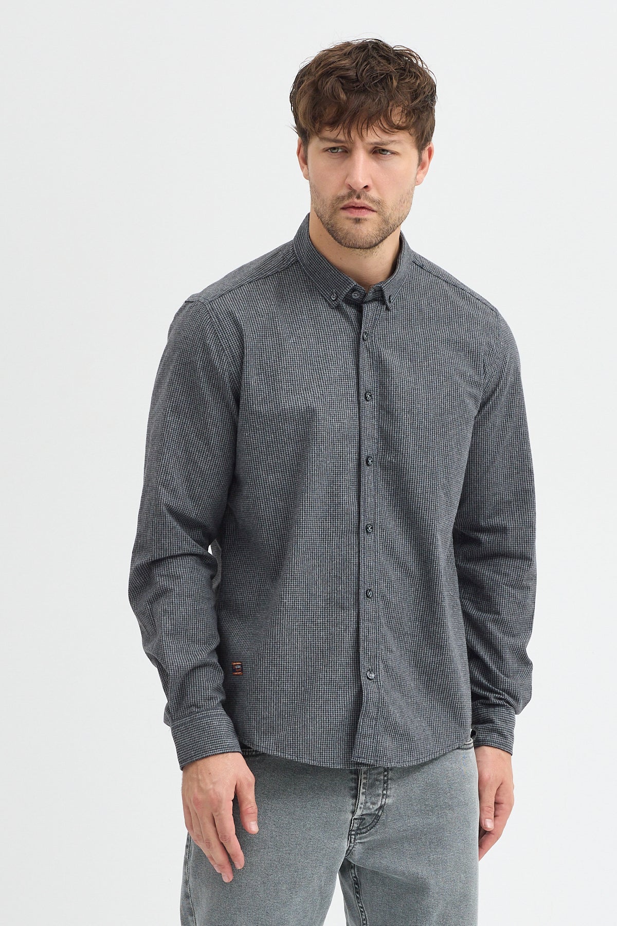 Cosplay Erkek Pitikare Melanj Desenli Regular Fit Uzun Kollu Gömlek