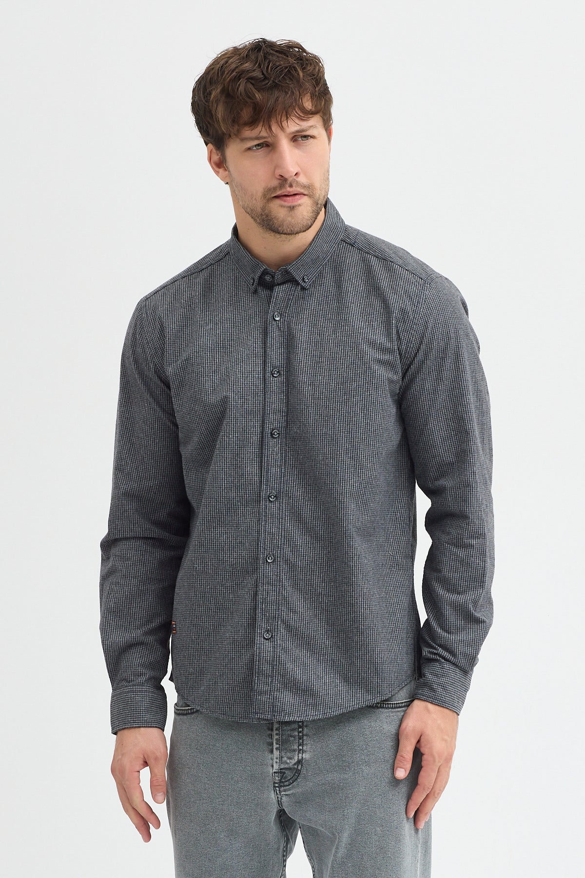 Cosplay Erkek Pitikare Melanj Desenli Regular Fit Uzun Kollu Gömlek