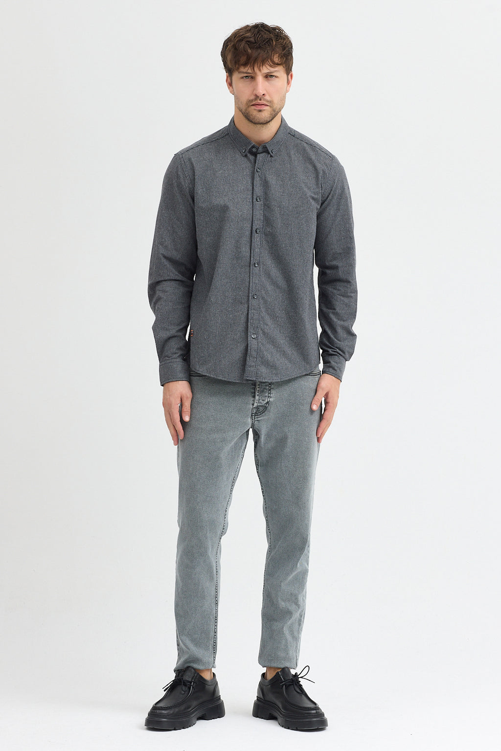 Cosplay Erkek Pitikare Melanj Desenli Regular Fit Uzun Kollu Gömlek