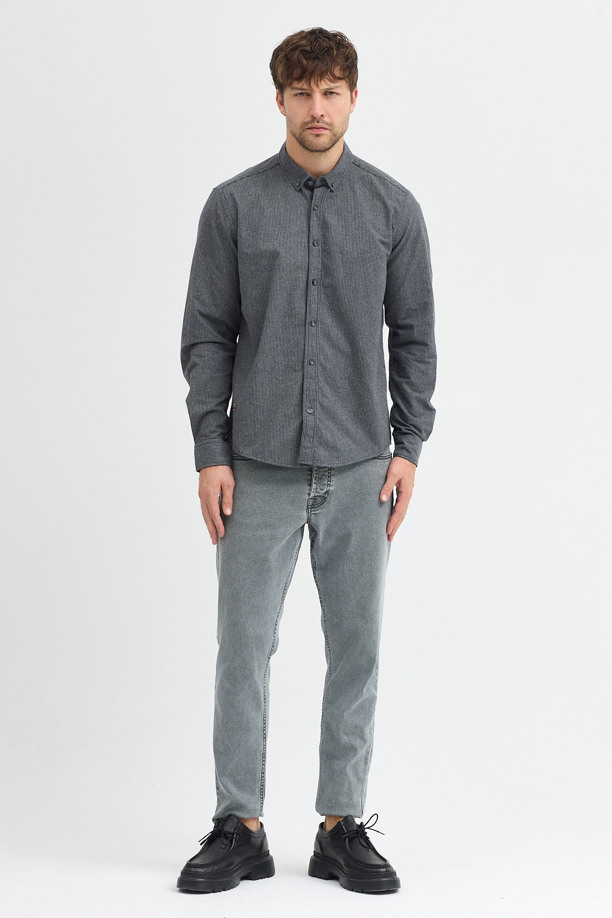 Cosplay Erkek Pitikare Melanj Desenli Regular Fit Uzun Kollu Gömlek