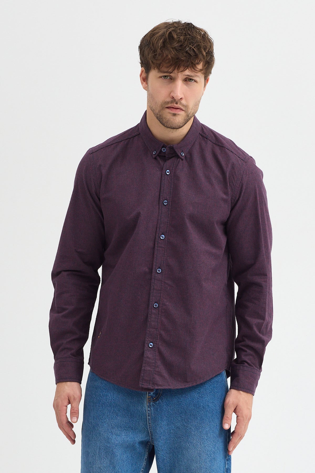 Cosplay Erkek Pitikare Melanj Desenli Regular Fit Uzun Kollu Gömlek