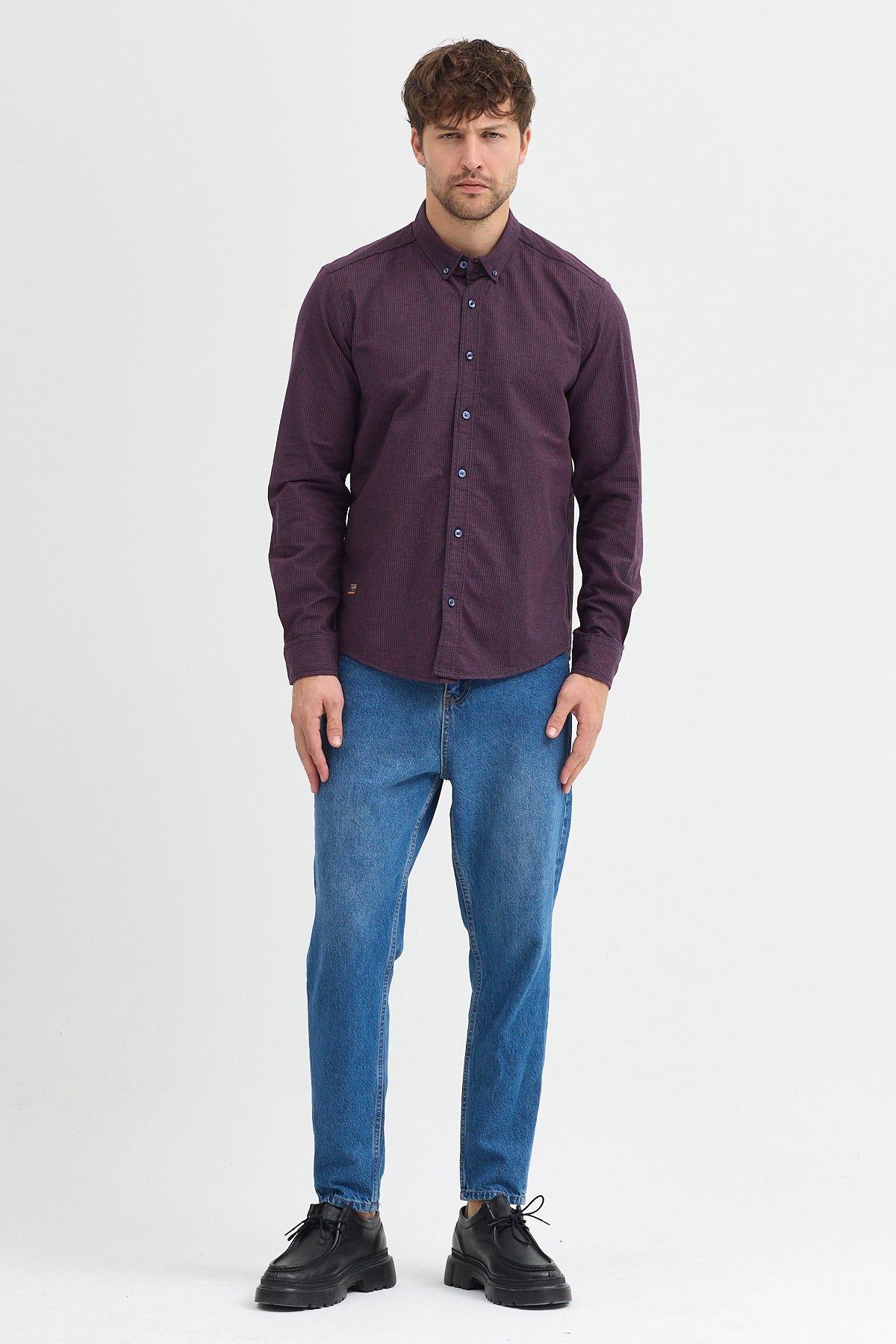 Cosplay Erkek Pitikare Melanj Desenli Regular Fit Uzun Kollu Gömlek