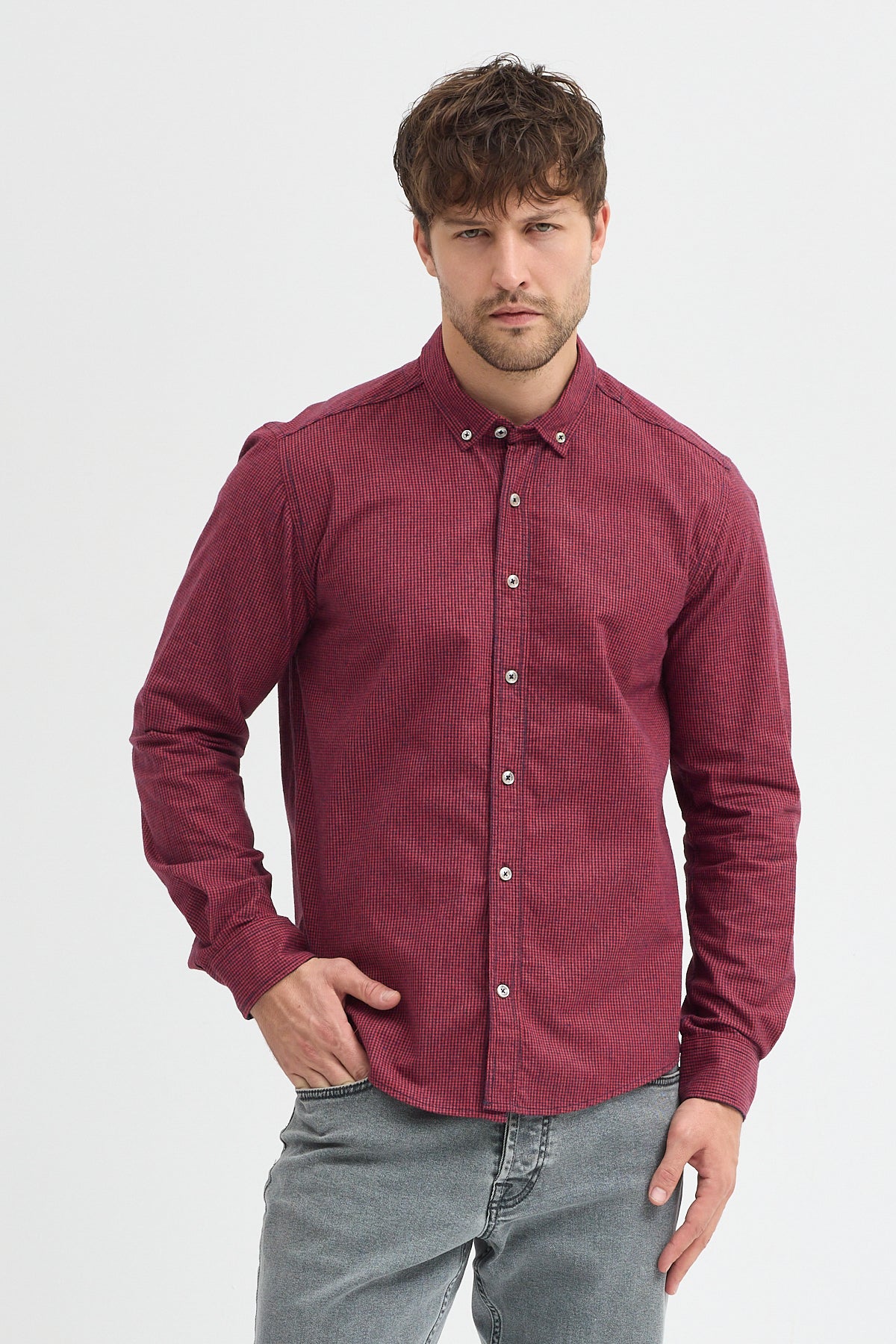 Cosplay Erkek Pitikare Melanj Desenli Regular Fit Uzun Kollu Gömlek