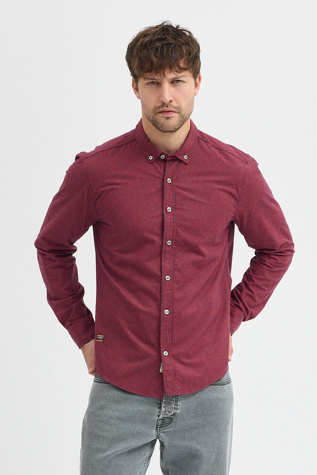 Cosplay Erkek Pitikare Melanj Desenli Regular Fit Uzun Kollu Gömlek