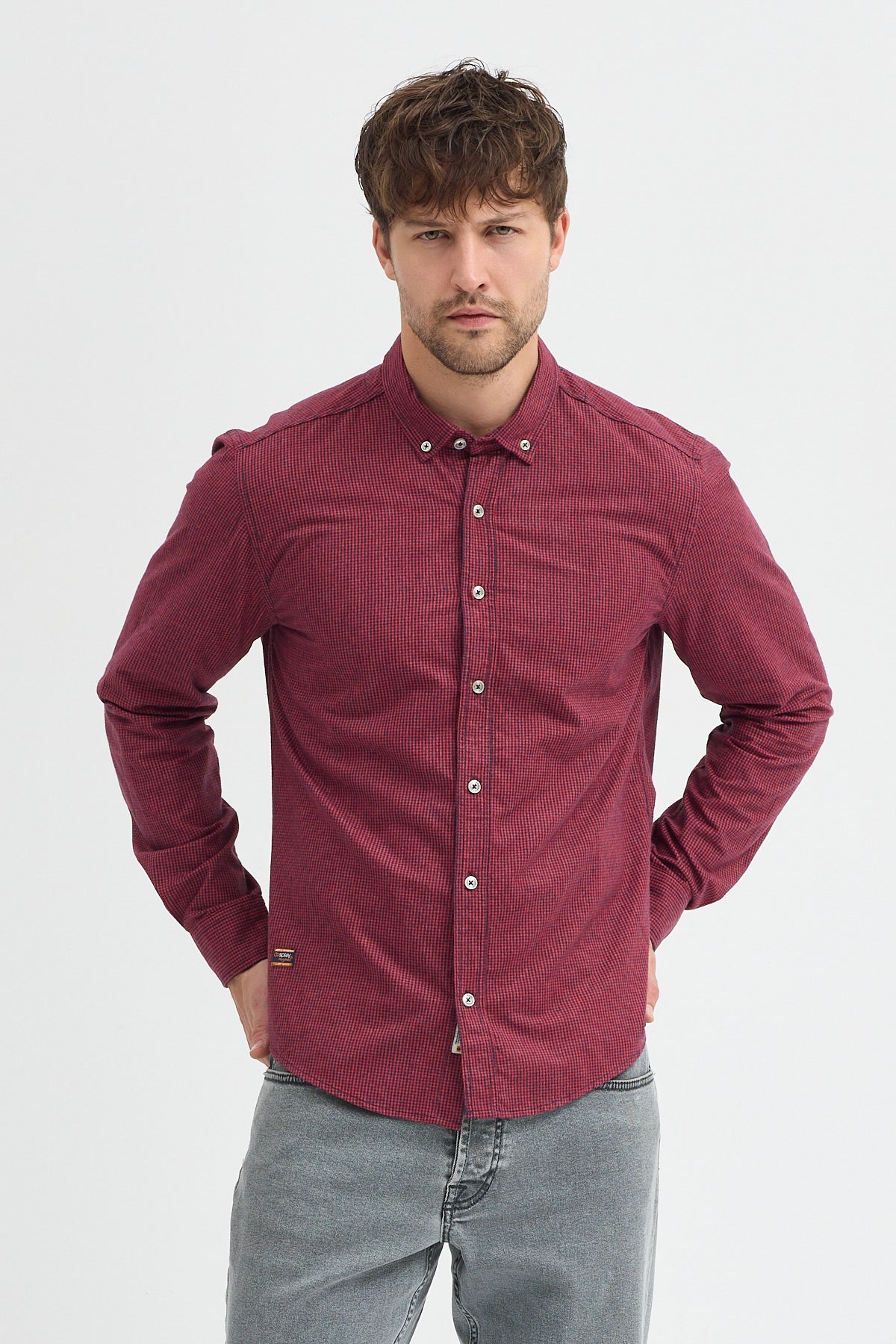 Cosplay Erkek Pitikare Melanj Desenli Regular Fit Uzun Kollu Gömlek