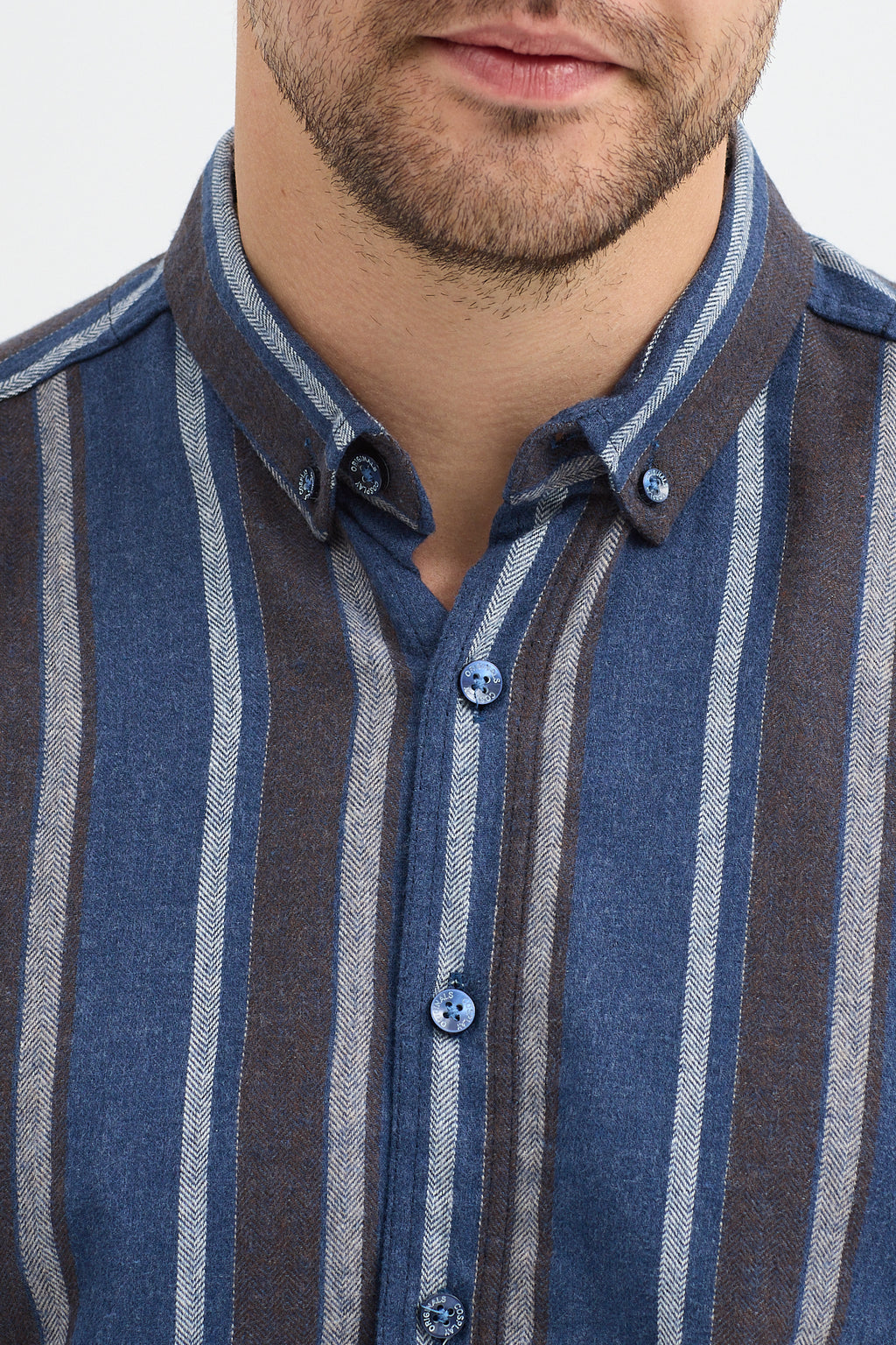 Cosplay Erkek Melanj Dikine Çizgili Button Down Regular Fit Gömlek