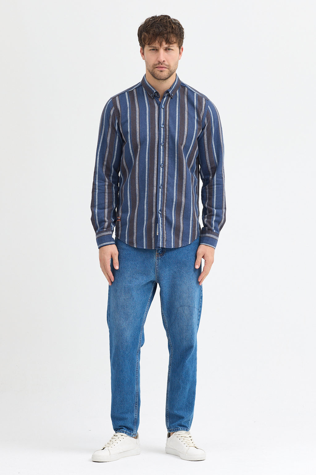 Cosplay Erkek Melanj Dikine Çizgili Button Down Regular Fit Gömlek