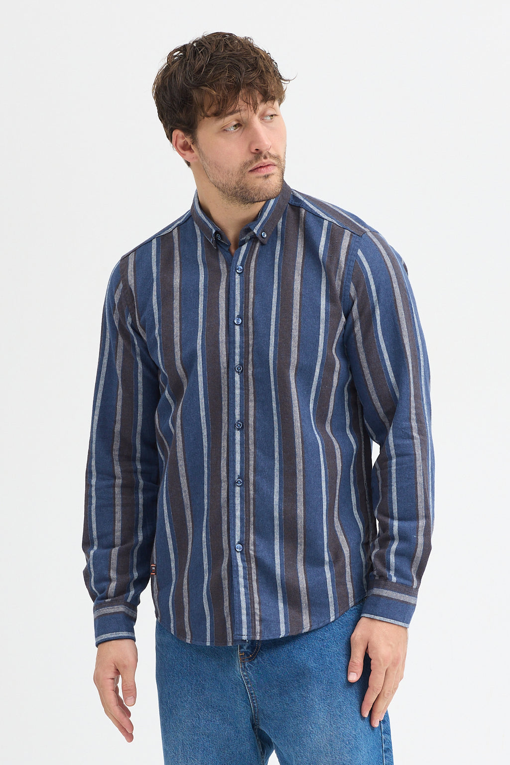 Cosplay Erkek Melanj Dikine Çizgili Button Down Regular Fit Gömlek